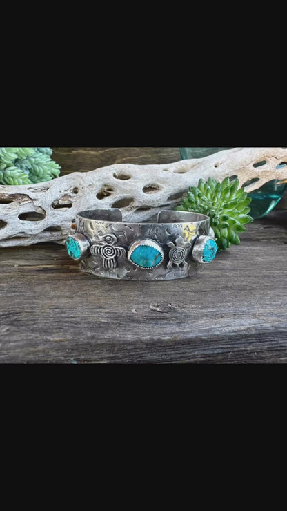 Kingman Turquoise 5 Stone Petroglyph Cuff