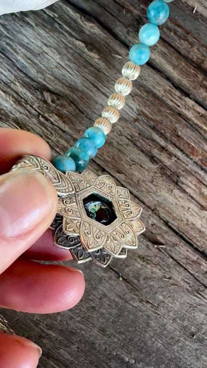 Into The Deep Necklace - Dichroic Glass Sterling Silver Shadow Box Pendant With Appetite And Sterling Silver Beaded Chain