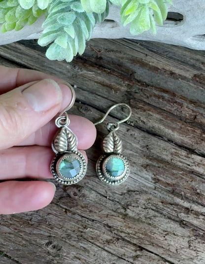 Secret Garden Earrings - Sterling Silver And Faceted Labradorite Small Drop Botanical Earrings