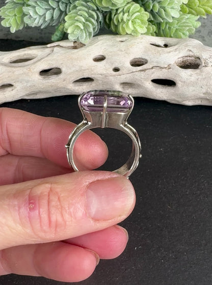 The Emperor Ring - Sterling Silver Emerald Cut Amethyst And Moissonite
