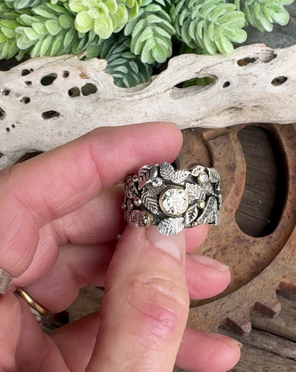 Garden of Eden Ring, Sterling Silver & 14k Yellow Gold With Moissanite
