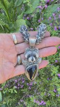 Load and play video in Gallery viewer, The Night Prowler Necklace- Sterling Silver, Agate, Water Buffalo Bone &amp; Mr. Racoon
