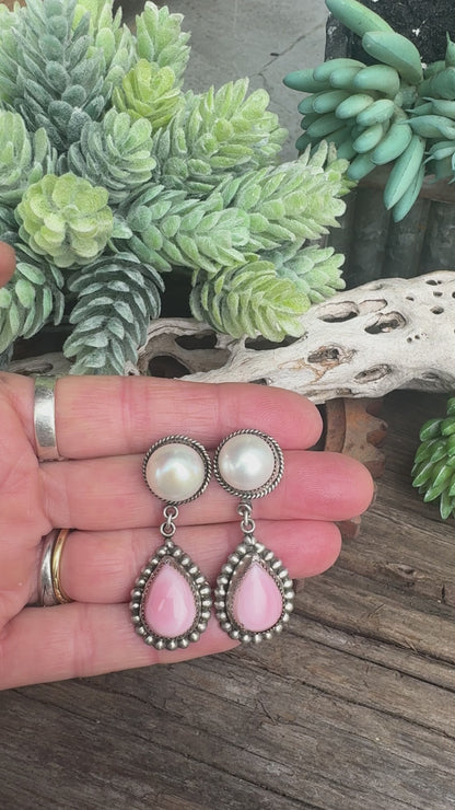 Mermaid's Blush Earrings - Freshwater Pearls Pink Queen Conch Shell Drop Earrings