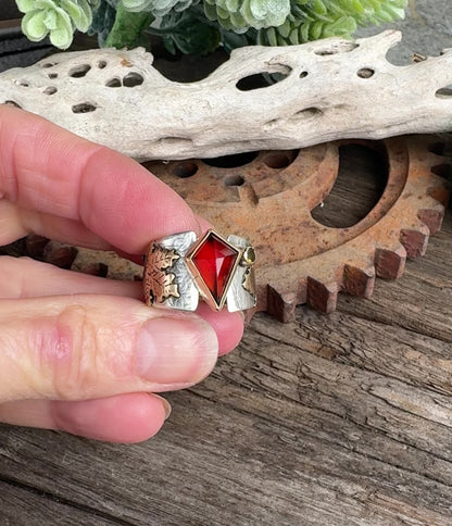 The Fall Equinox Ring - Sterling Silver And 14k Gold-filled Maple Leaves Garnet And Citrine Ring