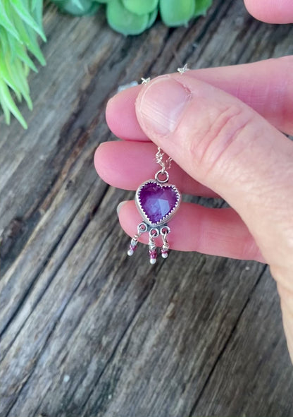 Sacred Heart Necklace - Pink Sapphire, Garnets And Sterling Silver