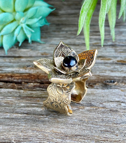 gold lotus flower power statement ring