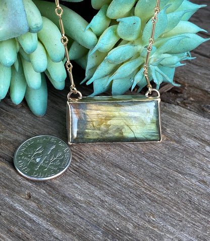 gold labradorite bar necklace