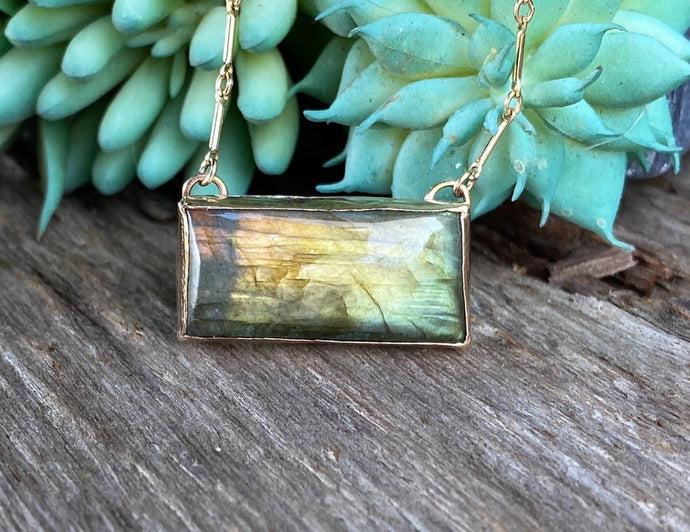 gold labradorite bar necklace