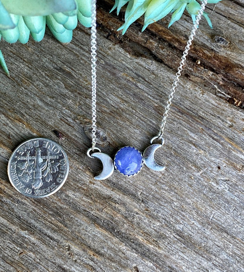 Sterling Silver And Tanzanite Moon Phase Necklace