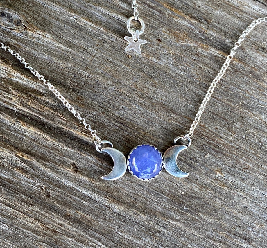 Sterling Silver And Tanzanite Moon Phase Necklace