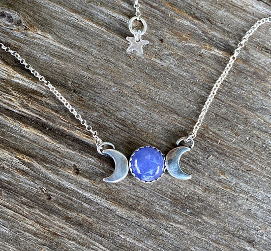 Sterling Silver And Tanzanite Moon Phase Necklace