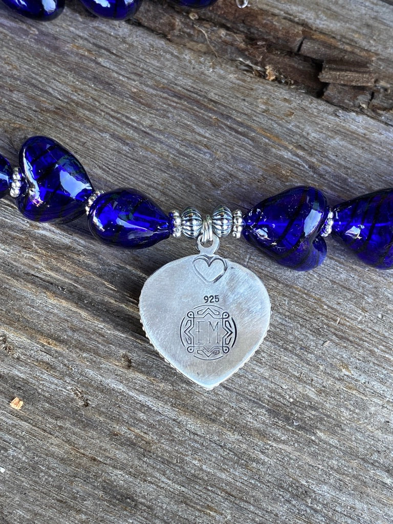 Sterling Silver Deep Blue Sodalite And Hand Blown Glass Necklace