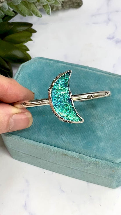Opalite Moon Galaxy Cuff Bracelet - Sterling Silver Moon Bracelet