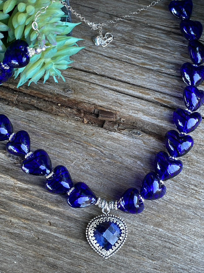 Sterling Silver Deep Blue Sodalite And Hand Blown Glass Necklace