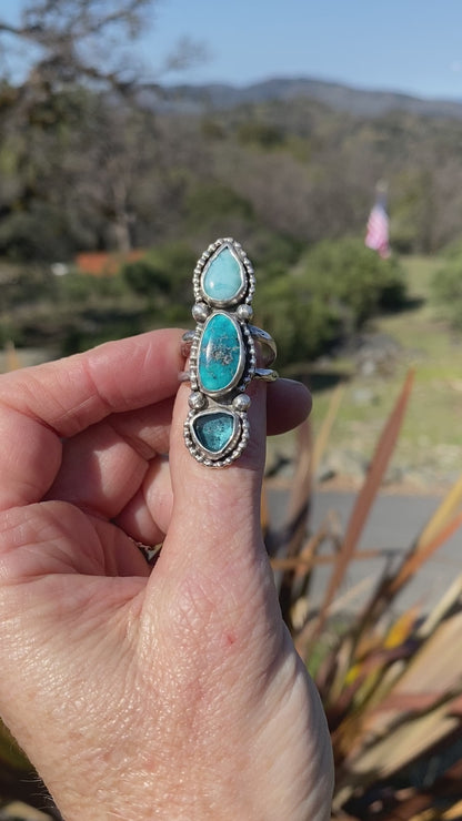 Totem Ring- Sterling silver, Kingman Turquoise, Larimar & Kyanite