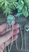 Load and play video in Gallery viewer, Hair Sticks -Sterling Silver And Labradorite Luna Moth
