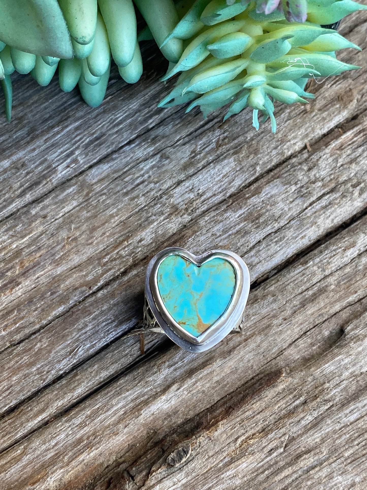 Sterling Silver And Kingman Turquosie Heart Ring - My Beating Heart Ring