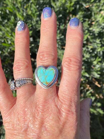 Sterling Silver And Kingman Turquosie Heart Ring - My Beating Heart Ring