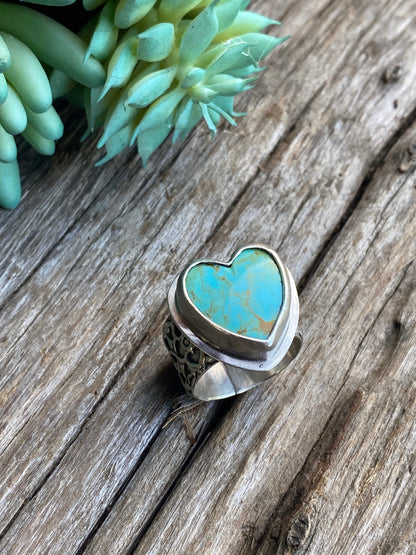 Sterling Silver And Kingman Turquosie Heart Ring - My Beating Heart Ring