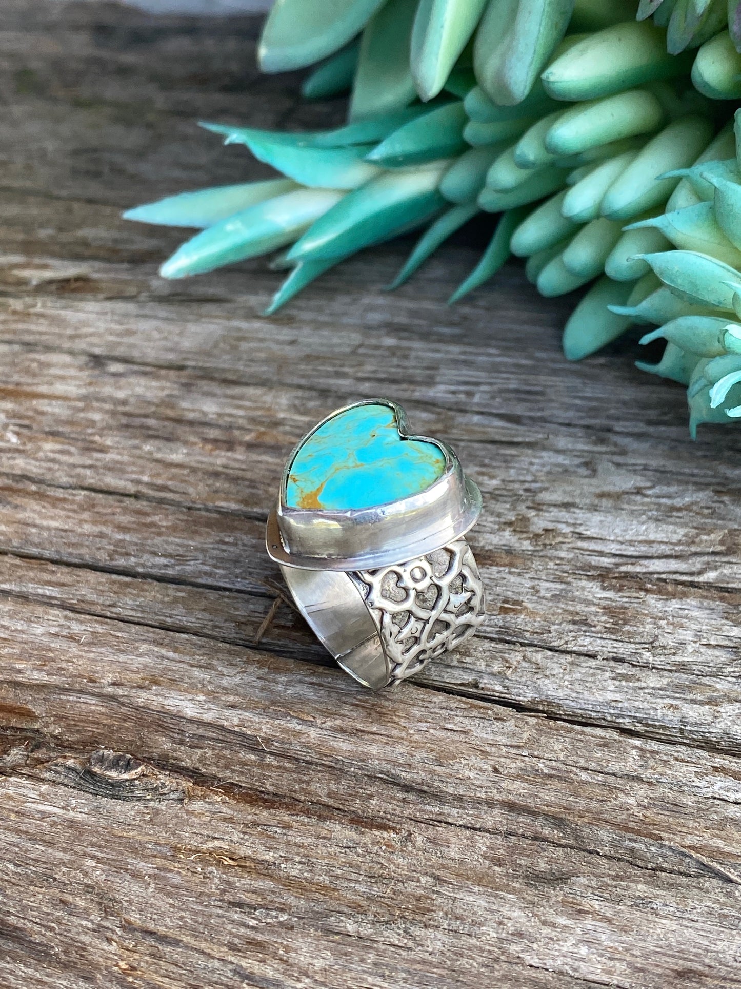 Sterling Silver And Kingman Turquosie Heart Ring - My Beating Heart Ring
