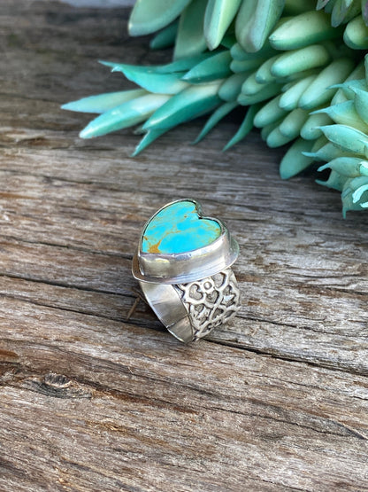 Sterling Silver And Kingman Turquosie Heart Ring - My Beating Heart Ring