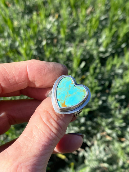 Sterling Silver And Kingman Turquosie Heart Ring - My Beating Heart Ring