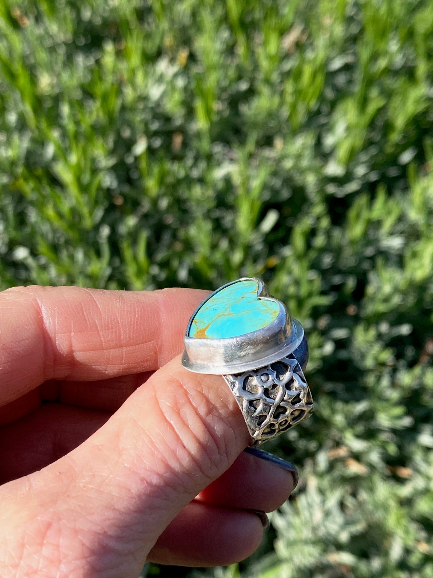 Sterling Silver And Kingman Turquosie Heart Ring - My Beating Heart Ring