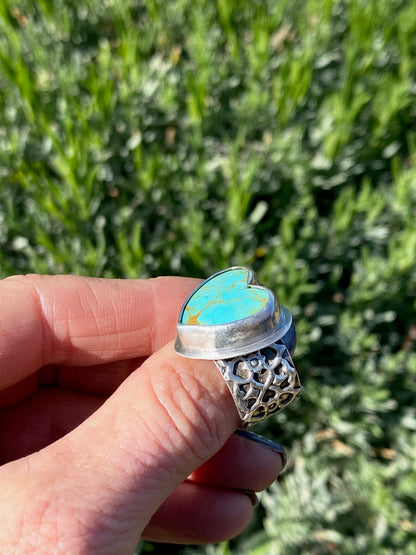 Sterling Silver And Kingman Turquosie Heart Ring - My Beating Heart Ring
