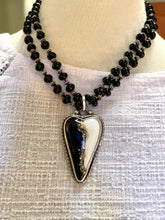 Load image into Gallery viewer, Black And White Lampwork Glass Heart And Black Onyx Beaded Chain

