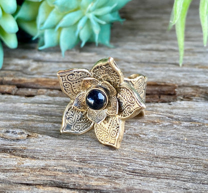 gold lotus flower power statement ring