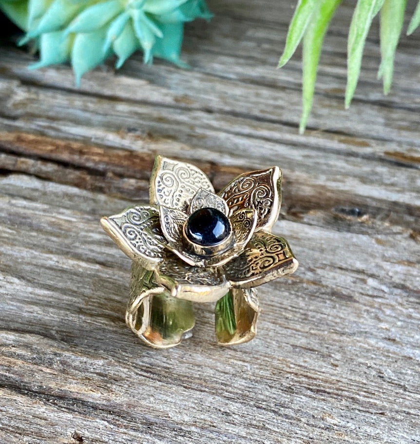 gold lotus flower power statement ring