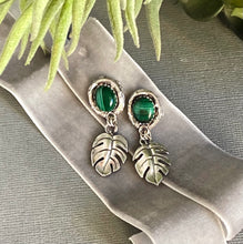 Load image into Gallery viewer, Malachite And Sterling Silver Monstera Artisan Earrings
