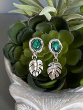 Load image into Gallery viewer, Malachite And Sterling Silver Monstera Artisan Earrings

