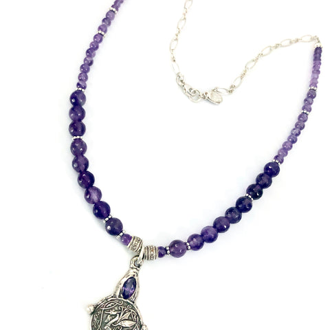Sterling Silver Dragon And Amethyst Necklace - Dragon Guardian Necklace-