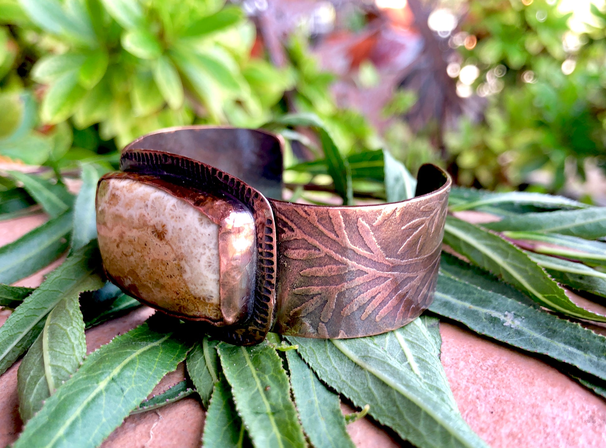 Fossilized Coral And Copper Cuff