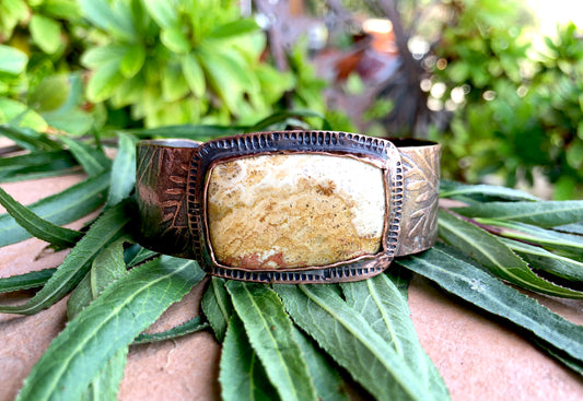 Fossilized Coral And Copper Cuff