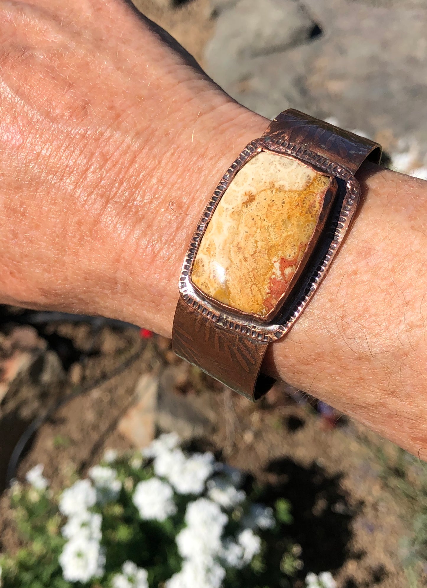 Fossilized Coral And Copper Cuff