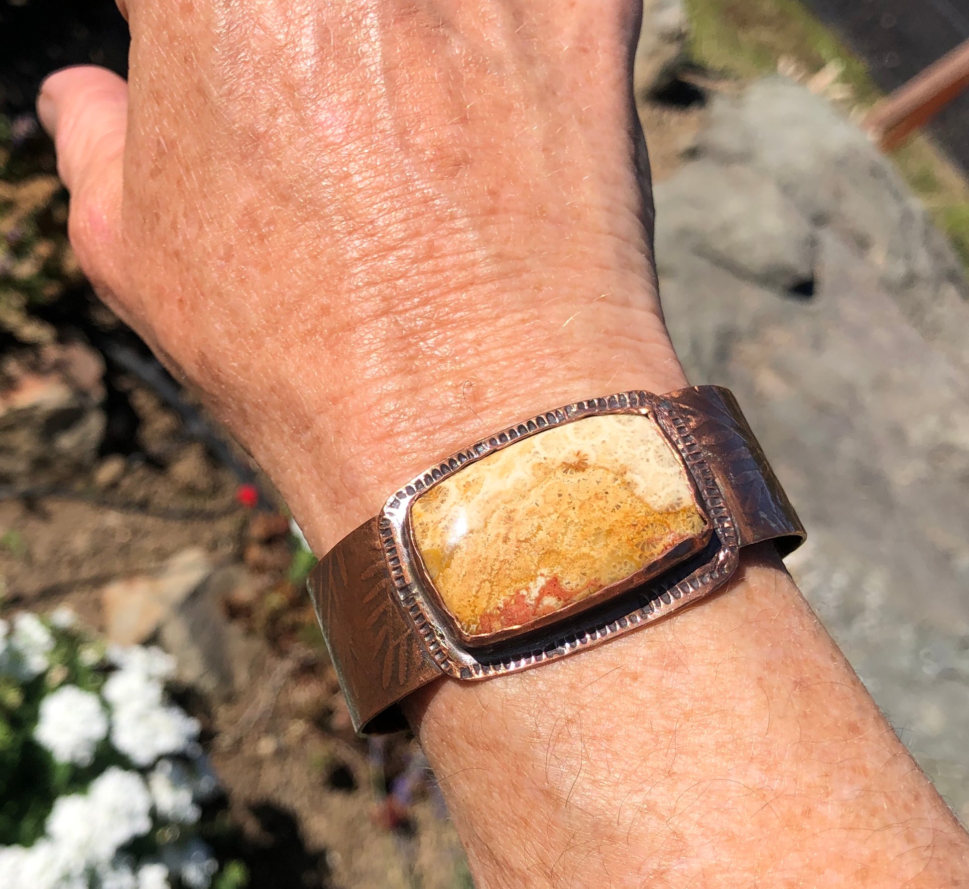Fossilized Coral And Copper Cuff