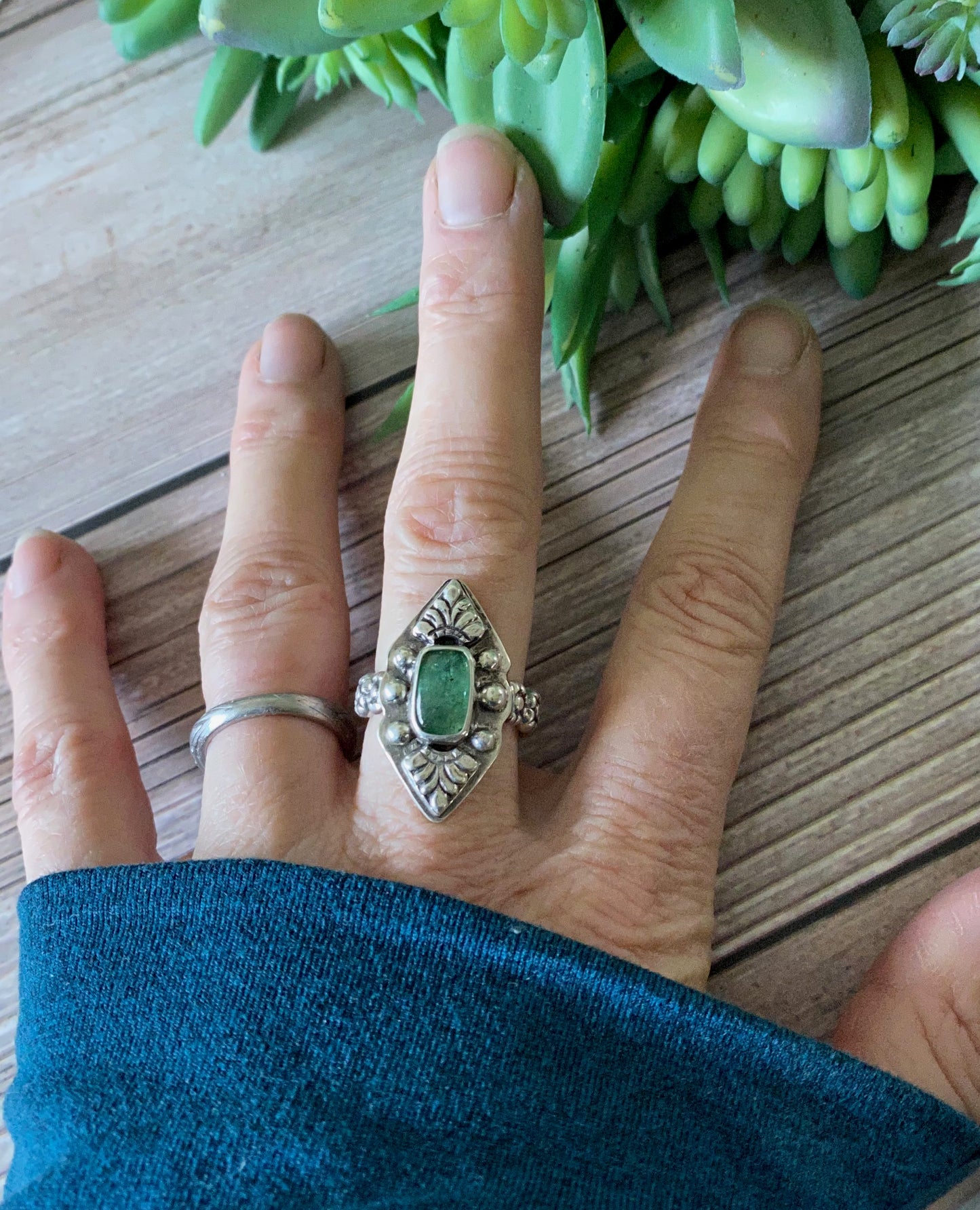 Green Tourmaline And Sterling Talisman Ring