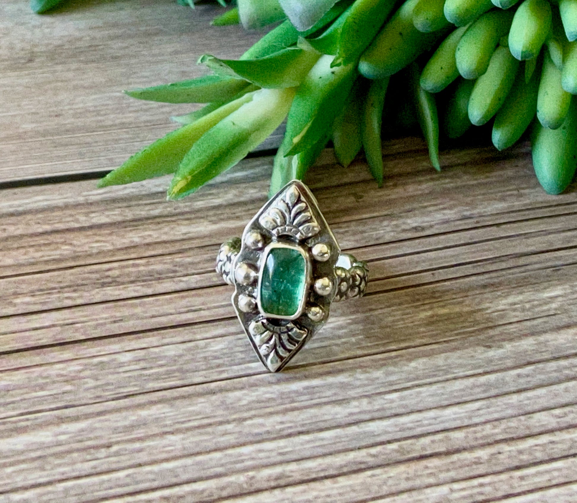 Green Tourmaline And Sterling Talisman Ring