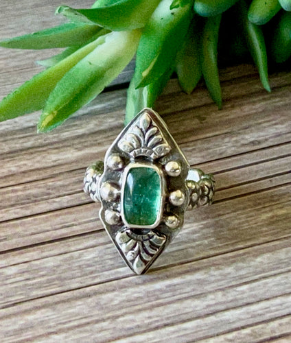 Green Tourmaline And Sterling Talisman Ring
