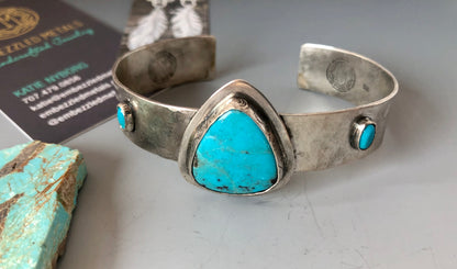 Hammered Sterling And Fox Turquoise Cuff Bracelet