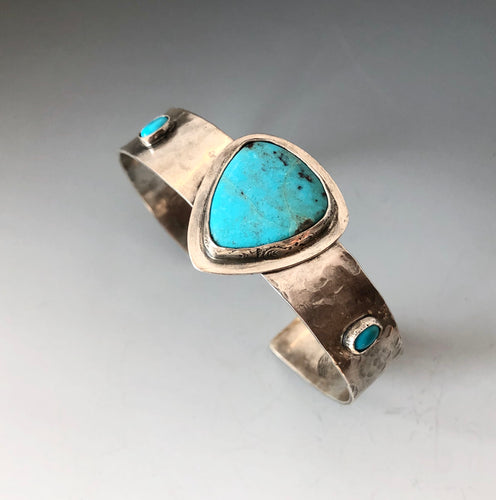 Hammered Sterling And Fox Turquoise Cuff Bracelet