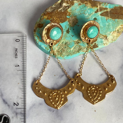 Turquoise And Gold Bronze Dangle Earrings - Harmony Gold & Turquoise Earrings