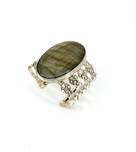 Large Sterling Silver Embellished Labradorite Cuff 