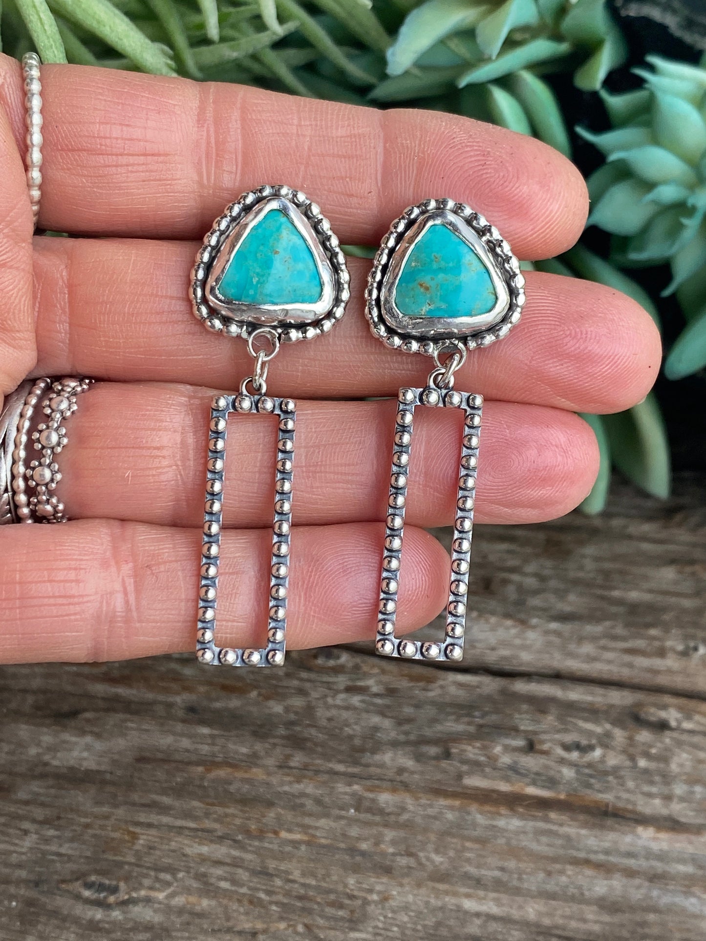 Sterling And Turquoise Beaded Post Dangle Earrings