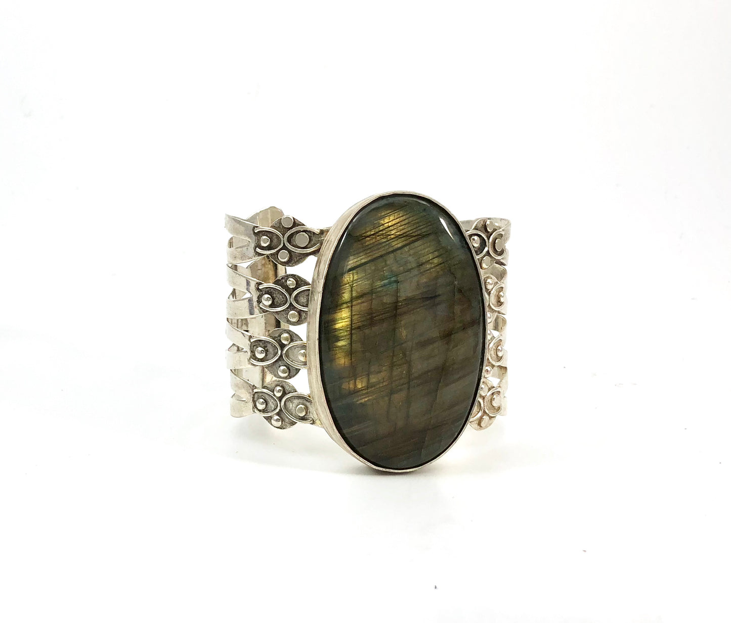 Large Sterling Silver Embellished Labradorite Cuff 