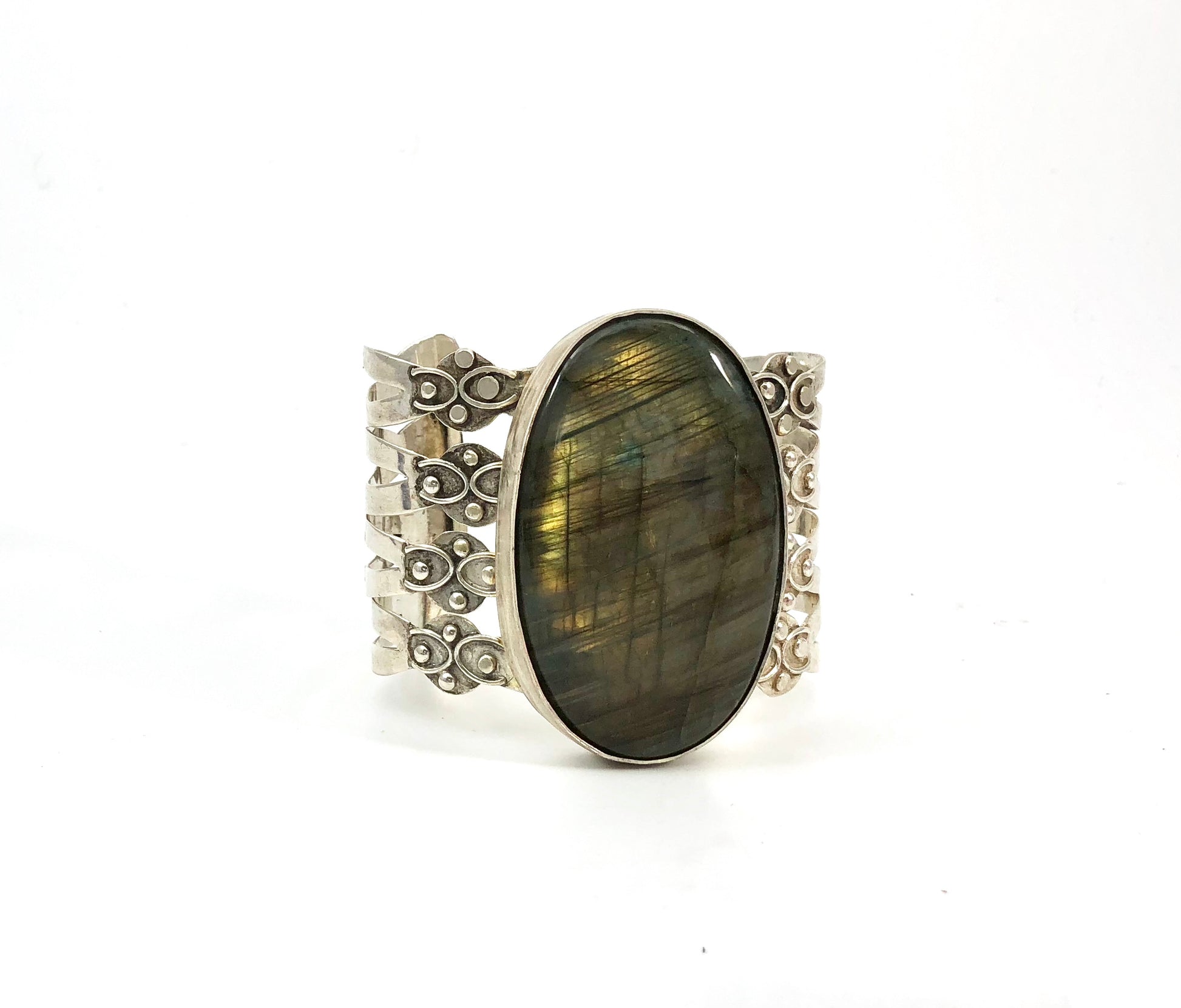 Large Sterling Silver Embellished Labradorite Cuff 