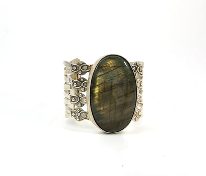 Large Sterling Silver Embellished Labradorite Cuff 