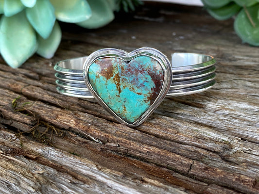 Large Royston Turquoise Heart And Sterling Silver Cuff Bracelet - Hearts Collection